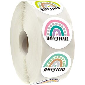 Happy Mail Stickers for Business Small Shops Online, Small Business Stickers, Small Business Packaging Supplies, Envelope Seal Stickers, 1.4 Inch, 6 Unique Designs, 500 Pcs Per Roll.