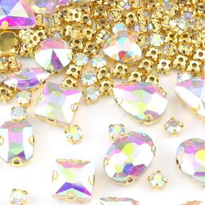50 PCS Sew on Rhinestones Mixed Shapes Glass .Sunflower Crystal Rhinestones for Crafts Metal Flatback Claw Gemstones for Jewelry Making,Clothes, Garments, Dress, Earring, Belt and Shoes