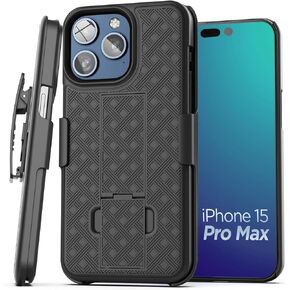 Galvanox Holster Designed for iPhone 15 Pro Max Case with Belt Clip (2023) Ultra Durable PC Hard Cover Combo Shell (Black)