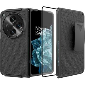 Ailiber for OnePlus Open Case with Belt Clip, OnePlus Open Holster Case with Screen Protector, Kickstand Holder, Slim Shell Full Body Shockproof Cell Phone Cover for One Plus 1+ Open-Black