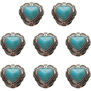 Duolai 8pcs Retro Love Heart Turquoise Buttons Craft Purses Leather Decorative Accessories Conchos Snaps Metal Stud Screw Back Rivet DIY Shoes Bag Belt Product Supplies silver