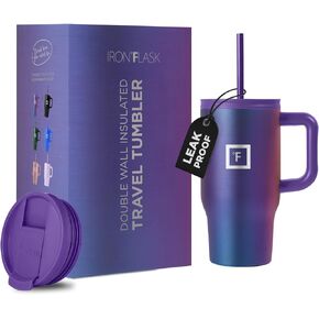 IRON °FLASK Co-Pilot Insulated Tumbler w/Straw & Flip Cap Lids - Cup Holder Bottle for Hot, Cold Drink - Leak-Proof- Water, Coffee Portable Travel Mug - Aurora, 40 Oz