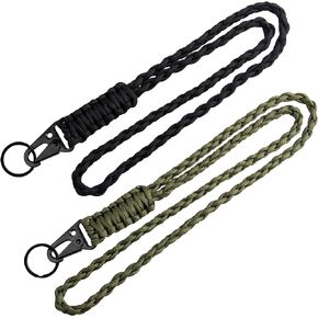 HINZIC 2Pcs Heavy Duty Braided 550 Paracord Neck Lanyard for Men Women, Outdoor Survival Parachute Rope Necklace Keychain Whistles Strap for Key Ring Camera ID Card Badge Holder Wallet(Black, Olive)