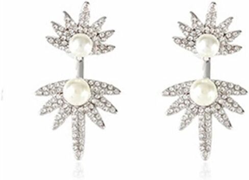 Jumwrit مابل ليف أقراط اللؤلؤ سترة الأذن الأقراط الأمامية الخلفية تتدلى الأقراط حجر الراين سترة الأذن الكفة الأقراط للنساء الفتيات in Kuwait