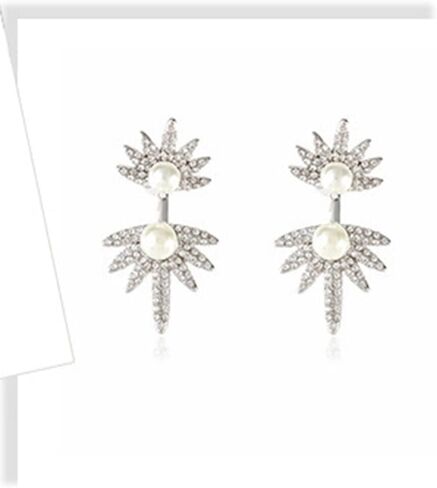 Jumwrit مابل ليف أقراط اللؤلؤ سترة الأذن الأقراط الأمامية الخلفية تتدلى الأقراط حجر الراين سترة الأذن الكفة الأقراط للنساء الفتيات in Kuwait