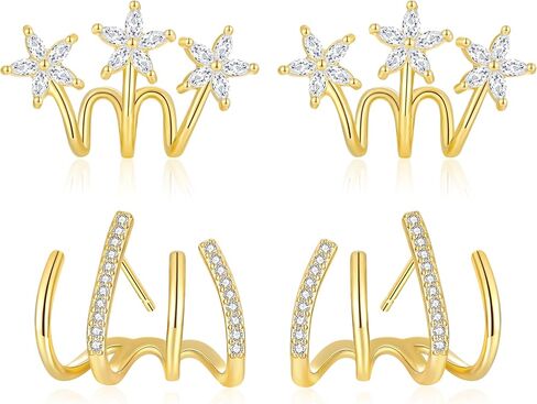 أقراط مخلب ذهبية للنساء من ZRU، زوجان من الأقراط المخلبية المطلية بالذهب عيار 18 قيراط، لا تسبب الحساسية، أقراط على شكل زهرة ملتفة على شكل زهرة تشيكوسلوفاكيا، هدايا رائعة للفتيات in Kuwait