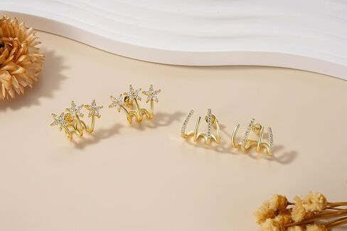 أقراط مخلب ذهبية للنساء من ZRU، زوجان من الأقراط المخلبية المطلية بالذهب عيار 18 قيراط، لا تسبب الحساسية، أقراط على شكل زهرة ملتفة على شكل زهرة تشيكوسلوفاكيا، هدايا رائعة للفتيات in Kuwait