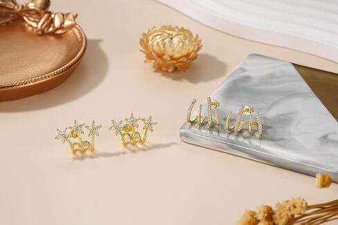 أقراط مخلب ذهبية للنساء من ZRU، زوجان من الأقراط المخلبية المطلية بالذهب عيار 18 قيراط، لا تسبب الحساسية، أقراط على شكل زهرة ملتفة على شكل زهرة تشيكوسلوفاكيا، هدايا رائعة للفتيات in Kuwait