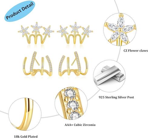أقراط مخلب ذهبية للنساء من ZRU، زوجان من الأقراط المخلبية المطلية بالذهب عيار 18 قيراط، لا تسبب الحساسية، أقراط على شكل زهرة ملتفة على شكل زهرة تشيكوسلوفاكيا، هدايا رائعة للفتيات in Kuwait