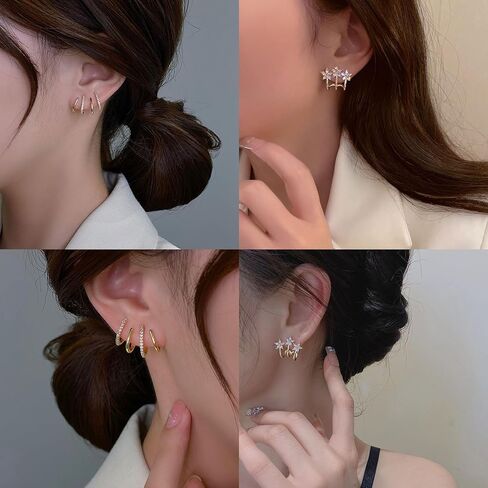 أقراط مخلب ذهبية للنساء من ZRU، زوجان من الأقراط المخلبية المطلية بالذهب عيار 18 قيراط، لا تسبب الحساسية، أقراط على شكل زهرة ملتفة على شكل زهرة تشيكوسلوفاكيا، هدايا رائعة للفتيات in Kuwait