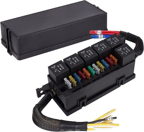 Fuse and Relay Box 12V Pre-Wired Fuse Block with 4 Relays and 12 Way ATC/ATO Fuses Sealed with Relay Panel for Universal Vehicles Car Marine Boat by Safego in Saudi Arabia