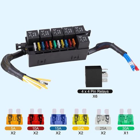 Fuse and Relay Box 12V Pre-Wired Fuse Block with 4 Relays and 12 Way ATC/ATO Fuses Sealed with Relay Panel for Universal Vehicles Car Marine Boat by Safego in Saudi Arabia