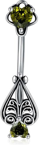 البطن زر الدائري 925 الفضة الاسترليني السرة مسمار ثقب الزبرجد الأخضر زركونيا خمر الغربية أغسطس جوهرة المجوهرات هدايا للنساء الفتيات صديقة in Kuwait