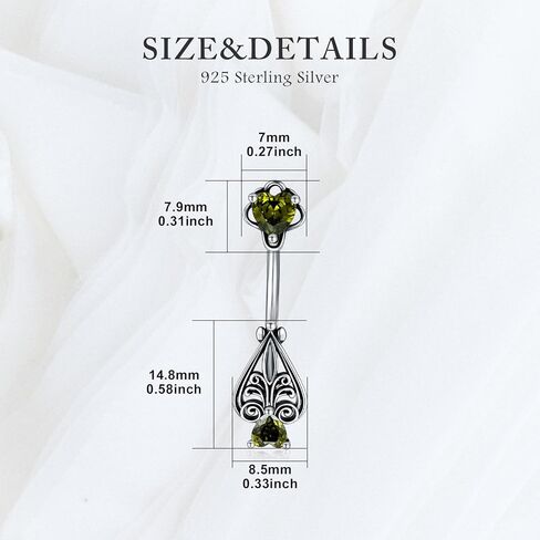 البطن زر الدائري 925 الفضة الاسترليني السرة مسمار ثقب الزبرجد الأخضر زركونيا خمر الغربية أغسطس جوهرة المجوهرات هدايا للنساء الفتيات صديقة in Kuwait