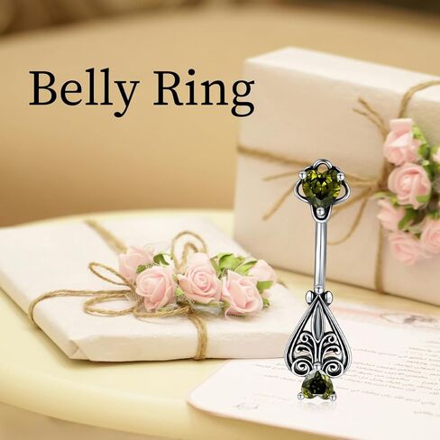البطن زر الدائري 925 الفضة الاسترليني السرة مسمار ثقب الزبرجد الأخضر زركونيا خمر الغربية أغسطس جوهرة المجوهرات هدايا للنساء الفتيات صديقة in Kuwait