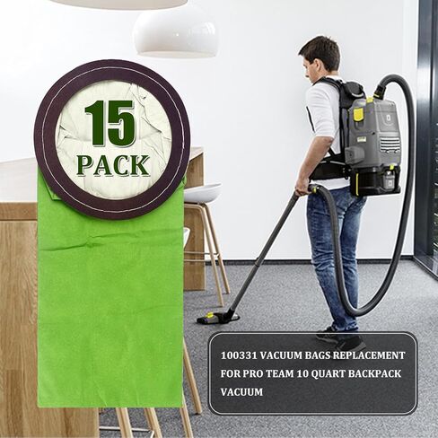 15 حزمة من أكياس المكنسة الكهربائية ذات الفلتر الصغير 100331 المتوافقة مع نماذج ProTeam Coachvac MegaVac وSuper CoachVac، وأكياس فلتر بديلة لمكنسة الظهر ProTeam سعة 10 لتر، وياقة دائرية مفتوحة in Kuwait