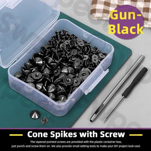 Swpeet 102Pcs Gold Cone Spikes and Studs Kit with Installation Tools, Back Leather Craft Rapid Rivet Screws Punk Studs and Spikes, Spikes Bullet Cone Spikes Screw for Clothing Shoes Leather Craft in Saudi Arabia
