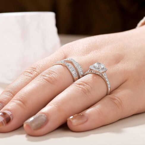 Newshe مجوهرات خواتم الزفاف للنساء AAAAA تشيكوسلوفاكيا مجموعة خطوبة الزفاف 925 فضة محسنات ويلتف حجم 5-12 in Saudi Arabia