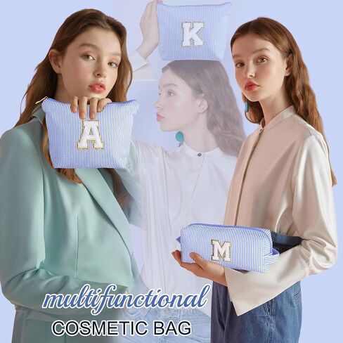 YOOLIFE Initial Makeup Bag | Teen Girl Gifts Trendy Stuff | Travel Makeup Bag for Girls | Gifts for 3 4 5 6 7 8 9 10 11 12 13 Year Old Girls | Makeup Bag for Girls Birthday Gifts for Kids Blue K in Saudi Arabia