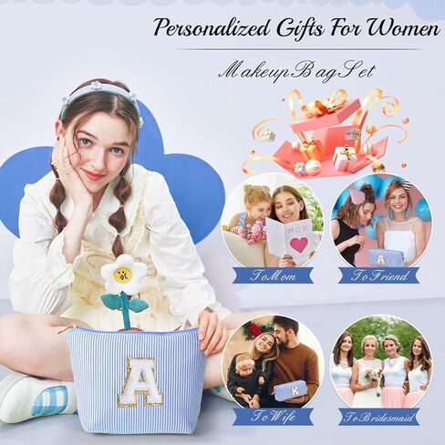 YOOLIFE Initial Makeup Bag | Teen Girl Gifts Trendy Stuff | Travel Makeup Bag for Girls | Gifts for 3 4 5 6 7 8 9 10 11 12 13 Year Old Girls | Makeup Bag for Girls Birthday Gifts for Kids Blue K in Saudi Arabia