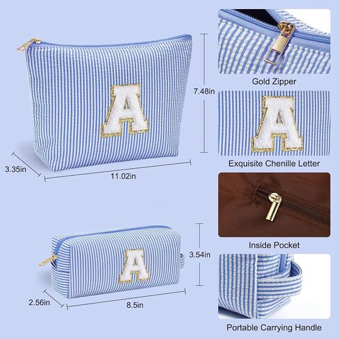 YOOLIFE Initial Makeup Bag | Teen Girl Gifts Trendy Stuff | Travel Makeup Bag for Girls | Gifts for 3 4 5 6 7 8 9 10 11 12 13 Year Old Girls | Makeup Bag for Girls Birthday Gifts for Kids Blue K in Saudi Arabia