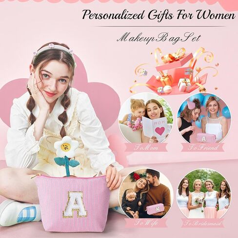 YOOLIFE Initial Makeup Bag | Teen Girl Gifts Trendy Stuff | Travel Makeup Bag for Girls | Gifts for 3 4 5 6 7 8 9 10 11 12 13 Year Old Girls | Makeup Bag for Girls Birthday Gifts for Kids Blue K in Saudi Arabia