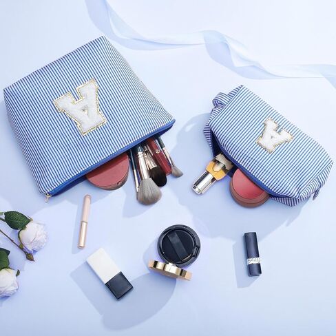 YOOLIFE Initial Makeup Bag | Teen Girl Gifts Trendy Stuff | Travel Makeup Bag for Girls | Gifts for 3 4 5 6 7 8 9 10 11 12 13 Year Old Girls | Makeup Bag for Girls Birthday Gifts for Kids Blue K in Saudi Arabia