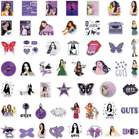 JIUWUUP Singer Music Stickers 50pcs, Guts Olivia Great Rodrigo Sticker Pack, Waterproof Vinyl Stickers for Water Bottle, Laptop, Skateboard, Guitar, Phone (C) in Kuwait