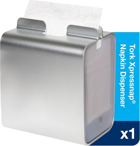 Tork Napkins Dispenser Image Xpressnap Tabletop حامل مناديل ألومنيوم للاستخدام اليومي يحمل ما يصل إلى 150 منديلًا ثنائي الطبقات مقاس 8.23x7.1x5.91 بوصة (ارتفاع × عرض × عمق) in Saudi Arabia