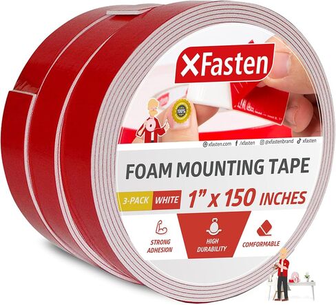 XFasten Double Sided Tape Foam Mounting Tape, 1-Inch x 150-Inch (Pack of 3) in Saudi Arabia