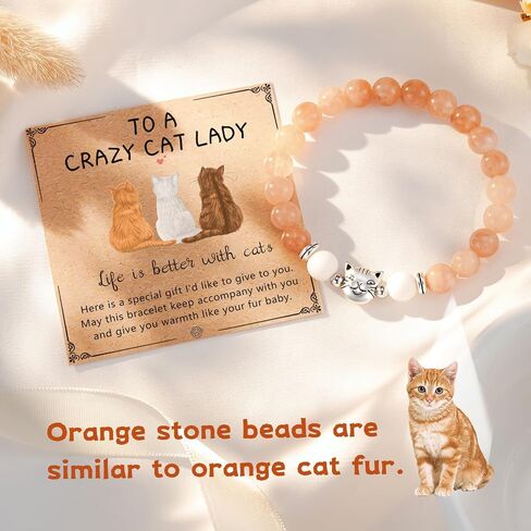 Lanqueen Nature Stone Black Cat/Tabby Cat/Tuxedo Cat/Orange Cat/Gray Cat/White Cat Bracelet Crazy Cat Lady Gifts for Women for Cat Lover Cat Mom in Saudi Arabia