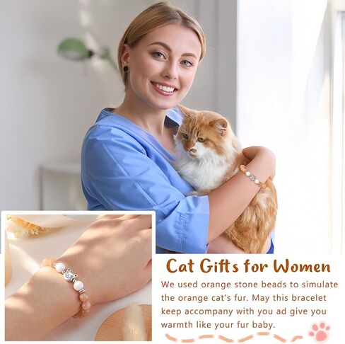 Lanqueen Nature Stone Black Cat/Tabby Cat/Tuxedo Cat/Orange Cat/Gray Cat/White Cat Bracelet Crazy Cat Lady Gifts for Women for Cat Lover Cat Mom in Saudi Arabia