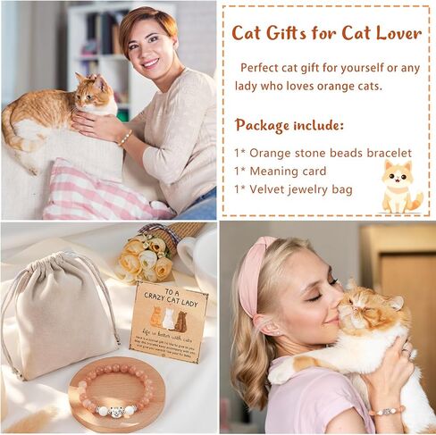 Lanqueen Nature Stone Black Cat/Tabby Cat/Tuxedo Cat/Orange Cat/Gray Cat/White Cat Bracelet Crazy Cat Lady Gifts for Women for Cat Lover Cat Mom in Saudi Arabia