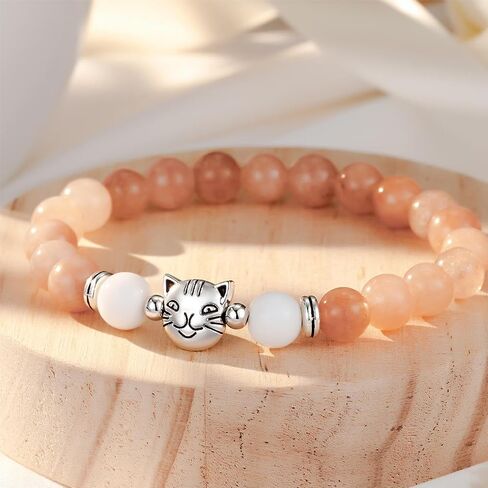 Lanqueen Nature Stone Black Cat/Tabby Cat/Tuxedo Cat/Orange Cat/Gray Cat/White Cat Bracelet Crazy Cat Lady Gifts for Women for Cat Lover Cat Mom in Saudi Arabia