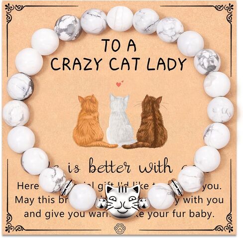 Lanqueen Nature Stone Black Cat/Tabby Cat/Tuxedo Cat/Orange Cat/Gray Cat/White Cat Bracelet Crazy Cat Lady Gifts for Women for Cat Lover Cat Mom in Saudi Arabia