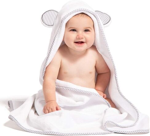 Fishers Finery Bamboo Viscose Baby Hooded Bath Towel & Washcloth Set - Unique Mitten Design (Blue) in Saudi Arabia