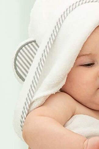 Fishers Finery Bamboo Viscose Baby Hooded Bath Towel & Washcloth Set - Unique Mitten Design (Blue) in Saudi Arabia