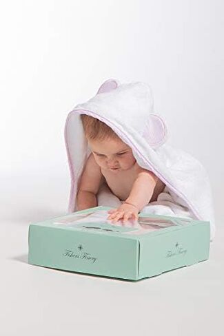 Fishers Finery Bamboo Viscose Baby Hooded Bath Towel & Washcloth Set - Unique Mitten Design (Blue) in Saudi Arabia