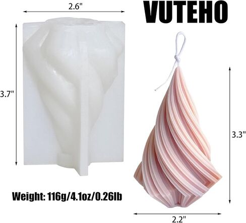 VUTEHO New Spiral Cone Shape Candle Molds Silicone, Molds for Candles, Pillar Candle Mold Silicone DIY Candle Molds for Candle Making, DIY Handmade Soap, Candle, Cake Baking, Gifts Home Decor 3.7" in Saudi Arabia
