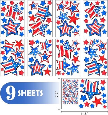 ملصقات نافذة وطنية من Mfault 4th of July، 9 ورقات، ملصقات خطوط حمراء وزرقاء وبيضاء بأمريكا والولايات المتحدة الأمريكية، ديكورات للمطبخ في يوم الاستقلال الأمريكي in Kuwait