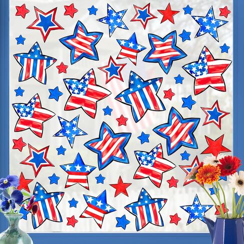 ملصقات نافذة وطنية من Mfault 4th of July، 9 ورقات، ملصقات خطوط حمراء وزرقاء وبيضاء بأمريكا والولايات المتحدة الأمريكية، ديكورات للمطبخ في يوم الاستقلال الأمريكي in Kuwait