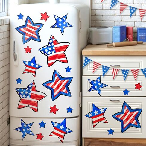 ملصقات نافذة وطنية من Mfault 4th of July، 9 ورقات، ملصقات خطوط حمراء وزرقاء وبيضاء بأمريكا والولايات المتحدة الأمريكية، ديكورات للمطبخ في يوم الاستقلال الأمريكي in Kuwait