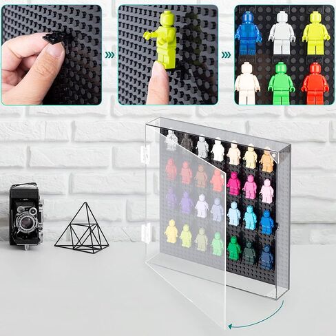Acrylic Wall Mount Minifigure Display Case Showcase and Protect Your Building Block Mini Figures Collection (Without Mini Figures) (Rectangular Black 15.5x10.4x1.8in) in Kuwait
