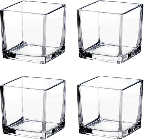plant Square Glass Vase Clear Flower Decorative Centerpiece for Home or Wedding, Candle Holder, 5 x 5, Set of 2 in Saudi Arabia