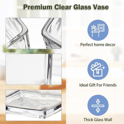 plant Square Glass Vase Clear Flower Decorative Centerpiece for Home or Wedding, Candle Holder, 5 x 5, Set of 2 in Saudi Arabia