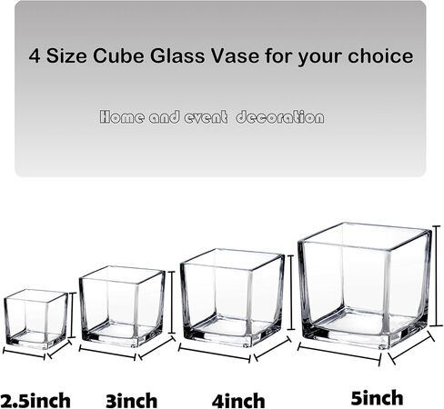 plant Square Glass Vase Clear Flower Decorative Centerpiece for Home or Wedding, Candle Holder, 5 x 5, Set of 2 in Saudi Arabia