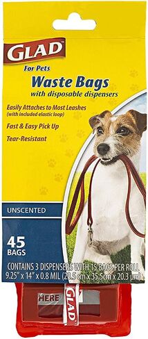 Glad for Pets Extra Large Unscented Dog Waste Bags with Disposable Dispenser and Metal Clip| Plastic Heavy Duty Poop Bags for Dogs, Easy to Use Dog Waste Bags, 45 Count in Saudi Arabia