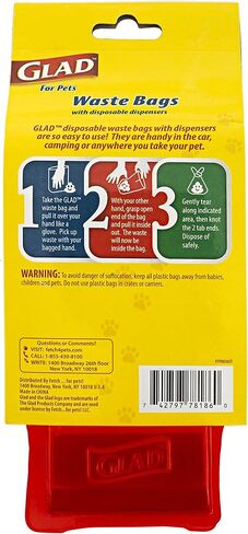 Glad for Pets Extra Large Unscented Dog Waste Bags with Disposable Dispenser and Metal Clip| Plastic Heavy Duty Poop Bags for Dogs, Easy to Use Dog Waste Bags, 45 Count in Saudi Arabia