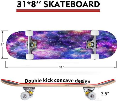 لوح تزلج كلاسيكي مقعر مطبوع عليه Galaxy Night Longboard من خشب القيقب للرياضات المتطرفة وفي الهواء الطلق خدعة مزدوجة للمبتدئين والمحترفين in Kuwait