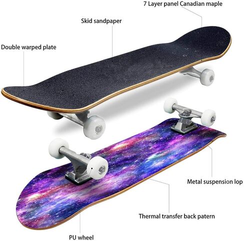 لوح تزلج كلاسيكي مقعر مطبوع عليه Galaxy Night Longboard من خشب القيقب للرياضات المتطرفة وفي الهواء الطلق خدعة مزدوجة للمبتدئين والمحترفين in Kuwait